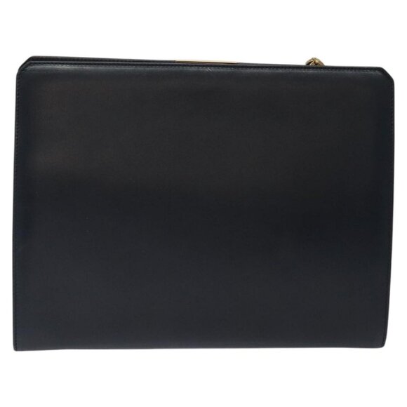 Salvatore Ferragamo Gancini Chain Shoulder Bag Leather Navy Gold Auth BD1060 - Picture 3 of 16